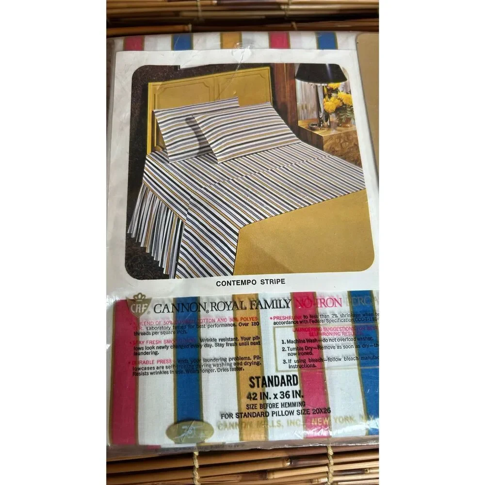 Cannon Royal Family Vintage Standard Pillowcases (2) NIP Contempo Stripe